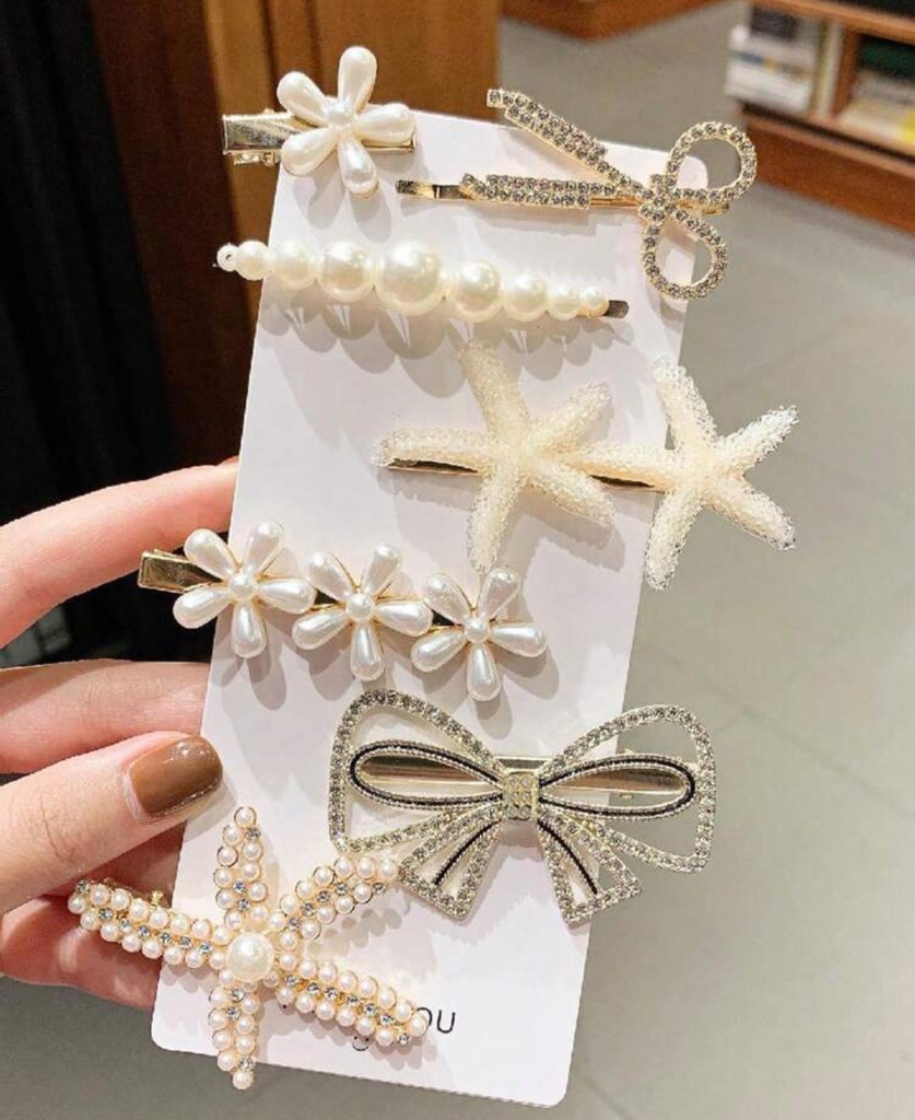 Pinzas y hebillas para el cabello Lazo, estrella, perlas 