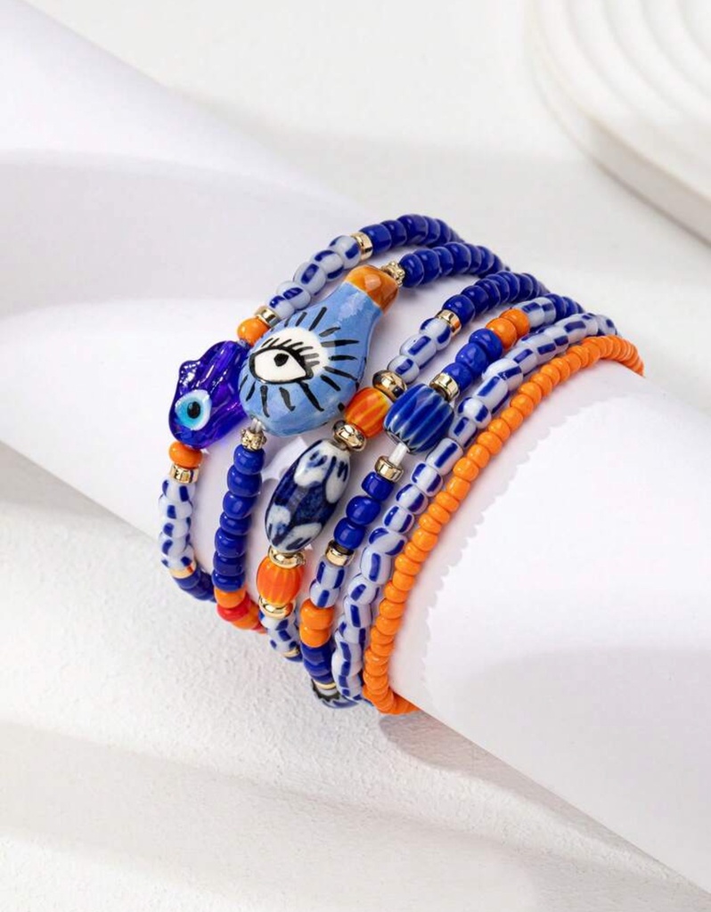 Pulseras elástica de cuentas hecha a manos (set de 6)