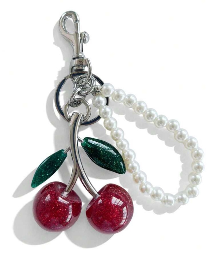 Llaveros cerezas rojas con perlas