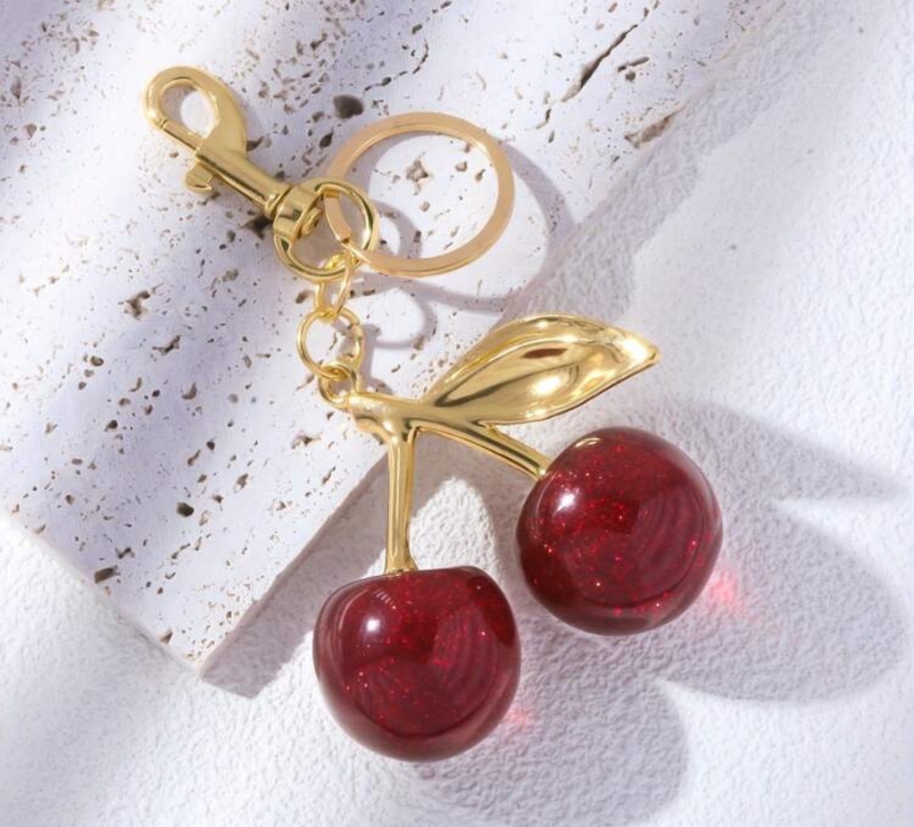 Llavero Cerezas rojas con dorado