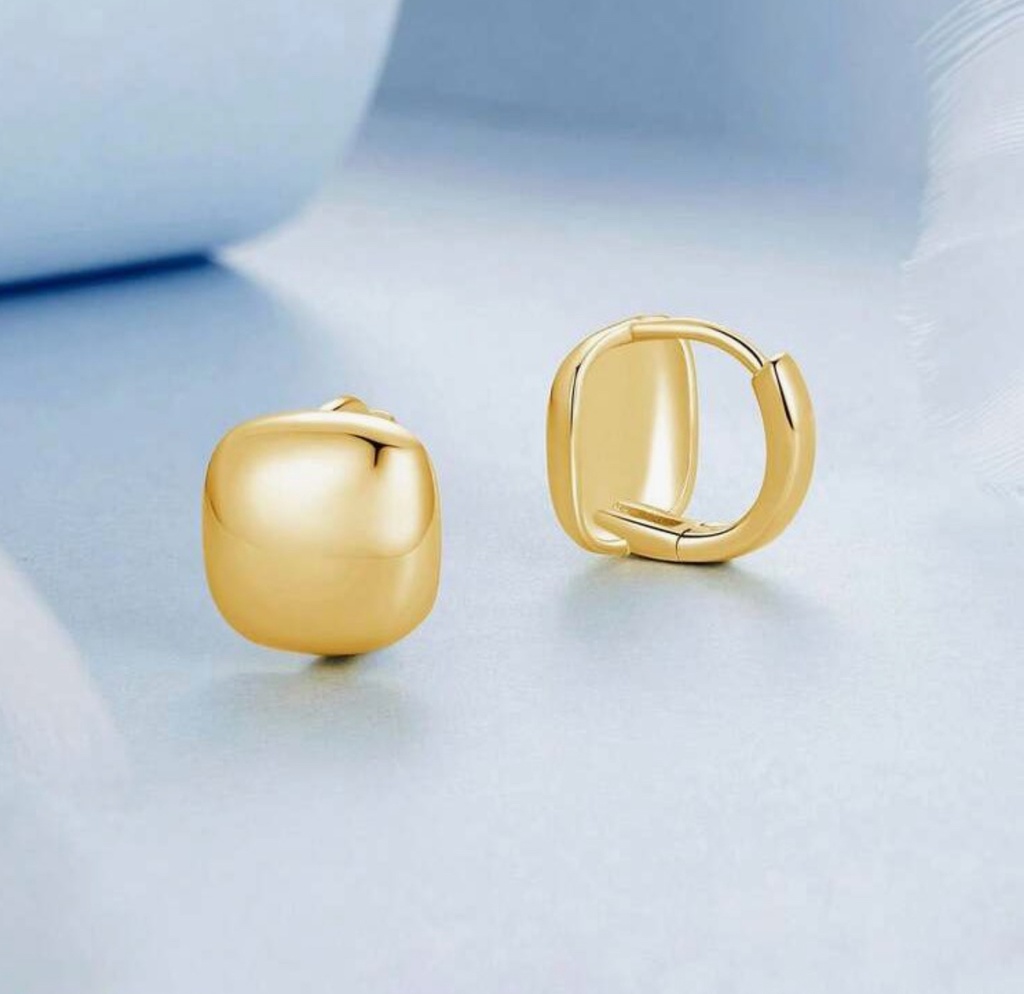 Zarcillos cuadrados de plata y bañado en oro 