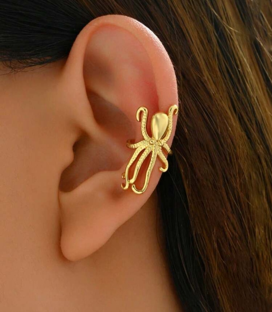 Zarcillos media oreja, diseño pulpo (dorado y plateado)