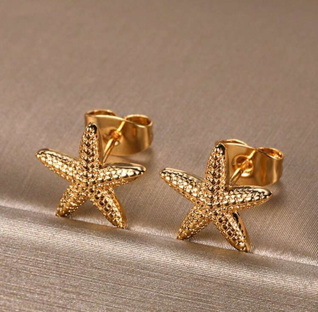 Zarcillos pequeños estrella de mar. Dorados y plateados 