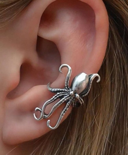 Zarcillos media oreja, diseño pulpo (dorado y plateado)