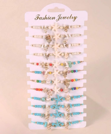 Pulseras tejidas de elementos playeros