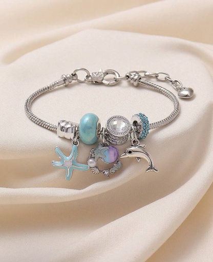 Pulseras plateadas estilo Pandora, elementos marinos